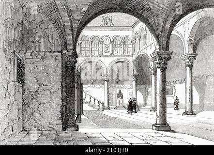 Cour du palais des Doges, Dubrovnik, Croatie. Europe. Voyage en Albanie et au Monténégro en 1858 par l'explorateur français Guillaume Lejean. Gravure ancienne du 19e siècle du Tour du monde 1860 Banque D'Images