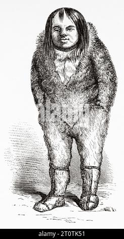 Eskimo man, explorations arctiques dans les années 1853, 1854, 1855 par Elisha Kent Kane. Gravure ancienne du 19e siècle du Tour du monde 1860 Banque D'Images