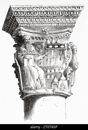 Capitale représentant Asclépios dans le palais du duc, Dubrovnik, Dalmatie. Europe. Voyage en Herzégovine en 1858 par Guillaume Lejean. Gravure ancienne du 19e siècle du Tour du monde 1860 Banque D'Images