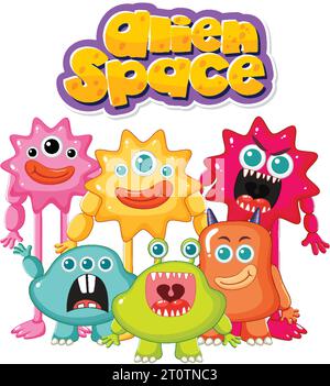 Un groupe d'adorables monstres extraterrestres aux couleurs vibrantes Illustration de Vecteur