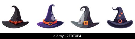 Icône de chapeau de sorcière isolée. Ensemble de chapeau de sorcières Halloween dans le style plat. Signe de chapeau de sorcière de dessin animé. Illustration vectorielle Illustration de Vecteur