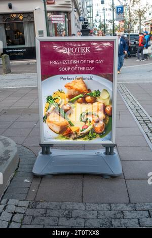 Apotek cuisine et bar Menu déjeuner Publicité panneau trottoir, Reykjavik Islande Banque D'Images