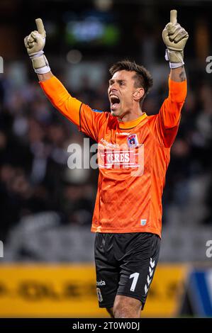 Aarhus, Danemark. 08 octobre 2023. Le gardien de but Jesper Hansen (1) de l'AGF vu lors du match 3F Superliga entre Aarhus GF et le FC Copenhague au Ceres Park à Aarhus. (Crédit photo : Gonzales photo/Alamy Live News Banque D'Images