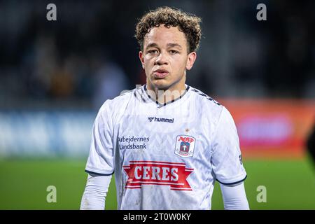 Aarhus, Danemark. 08 octobre 2023. Mikael Anderson (8) d'AGF vu lors du match 3F Superliga entre Aarhus GF et le FC Copenhague au Ceres Park à Aarhus. (Crédit photo : Gonzales photo/Alamy Live News Banque D'Images