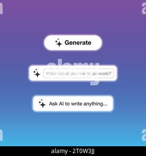 Générer un modèle de boutons ai. Icône Intelligence artificielle. Générateur d'apprentissage automatique. Bouton générer du texte et de l'image. Signe des étoiles magiques. Vecteur illus Illustration de Vecteur