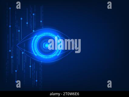 Technologie de balayage Iris avec des éléments technologiques et un code numérique système de sécurité de la technologie multimédia qui utilise la vérification oculaire pour entrer dans le système de données Illustration de Vecteur