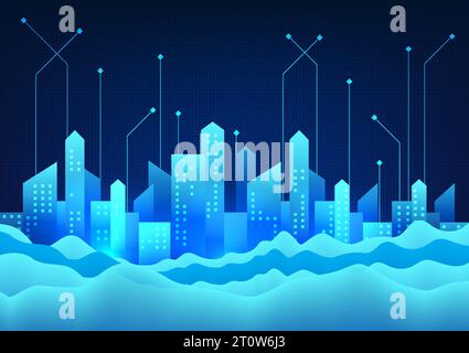 Technologie Smart City la ville en face ondule avec le circuit derrière. Il représente une ville qui a des informations et des communications pour augmenter th Illustration de Vecteur