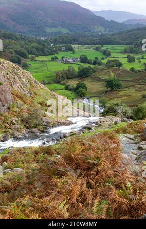 Grasmere Easedale vallée beck avec ruisseau d'eau coulant à travers la vallée, parc national Lake District, Cumbria, Angleterre, Royaume-Uni, 2023 Banque D'Images