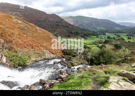 Grasmere Easedale vallée beck avec ruisseau d'eau coulant à travers la vallée, parc national Lake District, Cumbria, Angleterre, Royaume-Uni, 2023 Banque D'Images