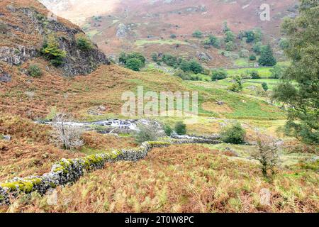 Grasmere Easedale vallée beck avec ruisseau d'eau coulant à travers la vallée, parc national Lake District, Cumbria, Angleterre, Royaume-Uni, 2023 Banque D'Images