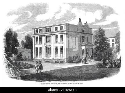 Harley House, New Road, Harley House, New Road, Londres, la résidence de la reine d'Oude (Oudh ou awahd). Illustration en noir et blanc du London Illustrated News ; 1844. Banque D'Images