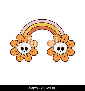 Vecteur groovy halloween arc-en-ciel avec crâne Illustration de Vecteur