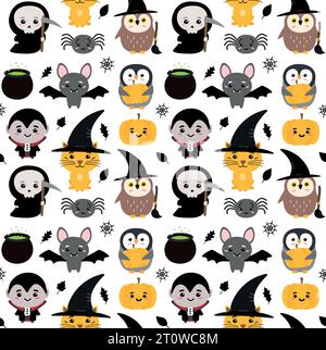 Modèle sans couture de vecteur de personnages d'Halloween Illustration de Vecteur