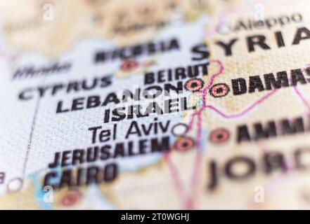 Liban et Israël sur une carte du monde. Banque D'Images