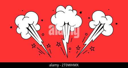 Éléments fumigènes Bang Boom. Conception d'explosion pour bulle de parole. Emotion comic graphique Smoke. Design drôle, bande dessinée, effet de fumée. Illustration vectorielle Illustration de Vecteur