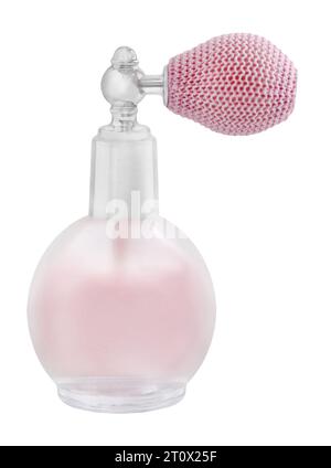 Poudre cosmétique et flacon en verre isolé sur fond blanc Banque D'Images