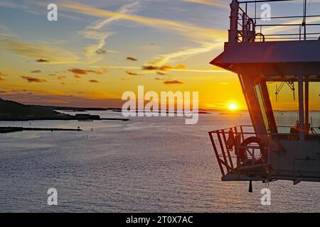 Coucher de soleil quittant le port de Gothenburg, Ferry Kiel, Gothenburg, Suède, Allemagne Banque D'Images
