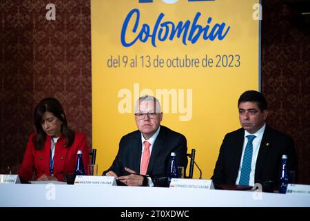 Bogota, Colombie. 09 octobre 2023. Ministre colombien de la Justice Nestor Osuna lors de l'installation de la session 162 de la Cour interaméricaine des droits de l'homme (CIDH) à Bogota, Colombie, le 9 octobre 2023. La Cour examinera les cas du Chili, du Guatemala et du Brésil. Photo : CHEPA Beltran/long Visual Press crédit : long Visual Press/Alamy Live News Banque D'Images