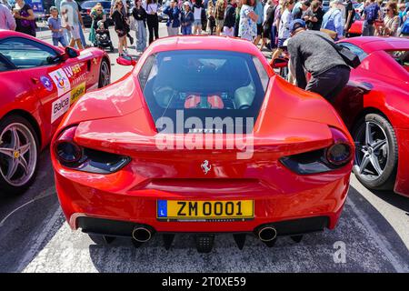 Liepaja, Lettonie- 20 juillet 2023 : événement européen des propriétaires de voitures Ferrari et salon automobile public, Ferrari 488 GTB vue arrière Banque D'Images