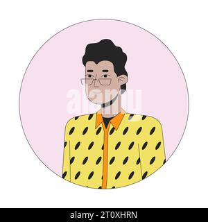 Lunettes homme indien dans la chemise de designer illustration d'avatar vecteur de ligne 2D Illustration de Vecteur