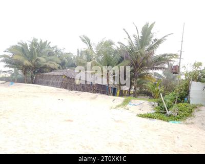 Cabanes de plage donnant la permission sur la plage de Benaulim dans l'état indien de Goa Banque D'Images