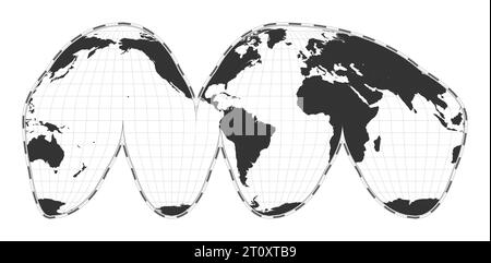 Carte du monde vectorielle. Projection interrompue d'homologues de Goode. Carte géographique du monde simple avec les lignes de latitude et de longitude. Illustration de Vecteur