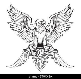Croquis héraldique d'aigle dessiné à la main illustration vectorielle oiseaux Illustration de Vecteur