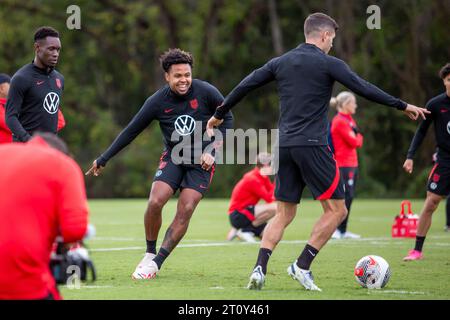 Nashville, Tennessee, États-Unis. 9 octobre 2023. USMNT s'entraîne à la Brentwood Academy à Brentwood, Tennessee, quelques jours avant leurs prochains matchs amicaux contre l'Allemagne et le Ghana. (Kindell Buchanan/Alamy Live News) Banque D'Images