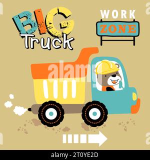 dessin animé de vecteur d'ours mignon conduisant un camion à benne basculante Illustration de Vecteur