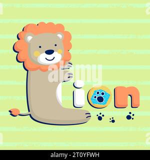 Dessin animé drôle de lion en forme de lettre L sur fond rayé Illustration de Vecteur