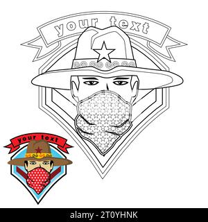 vecteur de logo avec un homme portant bandana, coloriage ou livre Illustration de Vecteur