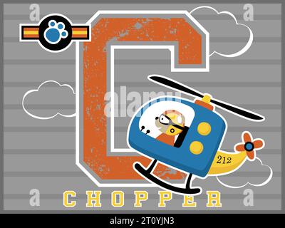 Vecteur de dessin animé de l'ours mignon conduisant l'hélicoptère avec le logo de vol sur le grand alphabet C. Illustration de Vecteur