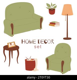 Meubles et accessoires pour la maison. Ensemble d'éléments de conception. Illustration vectorielle plate colorée isolée sur un fond blanc Illustration de Vecteur