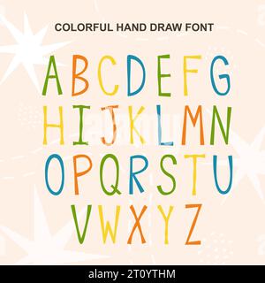 Lettres ABC dessinées à la main. Police vectorielle transparente lumineuse pour votre conception. Alphabet anglais coloré Illustration de Vecteur