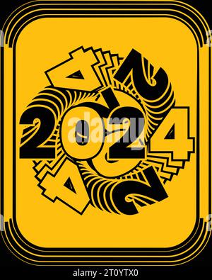 alphabet de police noir et les chiffres de 2024 placés sur un fond jaune vif Illustration de Vecteur