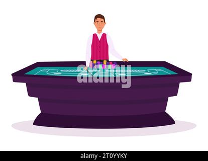 Croupier dans un casino à une illustration vectorielle de table de craps. Personnages de personnes illustration plate. Pour concevoir des sites Web de casino. Illustration de Vecteur