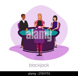 Les gens jouent au blackjack. Casino, illustration vectorielle plate de maison de jeux. Industrie du jeu. Pour concevoir des sites Web de casino en ligne. Illustration de Vecteur