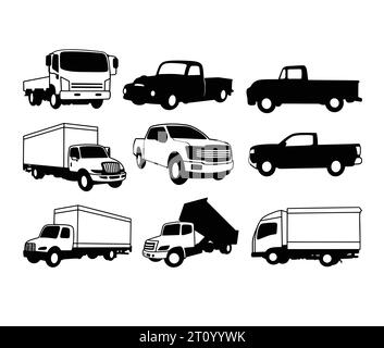 silhouette de transport de livraison de camion et de camionnette Illustration de Vecteur