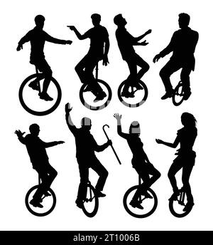 les gens qui roulent monoroue silhouette de vélo Illustration de Vecteur