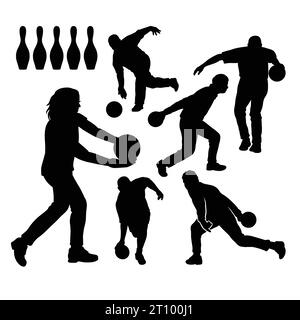 silhouette d'entraînement de sport masculin et féminin de bowling Illustration de Vecteur