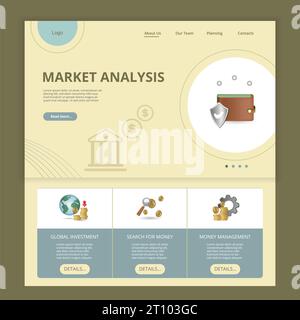 Modèle de site Web de page de destination plate de sécurité de paiement. Investissement global, recherche d'argent, gestion de l'argent. Bannière Web avec en-tête, contenu et pied de page Illustration de Vecteur