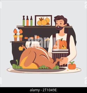 Une image vectorielle célébrant le jour de Thanksgiving, créant une sensation chaleureuse et reconnaissante dans le design. Illustration de Vecteur