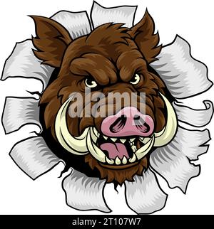 Boar Wild Hog Razorback Warthog Pig Sports Mascot Illustration de Vecteur