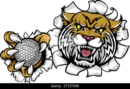 Mascotte de balle de golf Wildcat Bobcat Cat Cougar Illustration de Vecteur