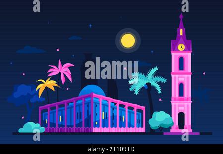 Architecture de nuit d'Israël - illustration vectorielle colorée moderne Illustration de Vecteur