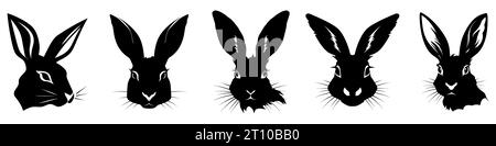 Silhouettes noires de lapin. Ensemble d'icônes de lapin de Pâques isolé sur fond blanc. Illustration vectorielle. Dessin d'icône de lapin Illustration de Vecteur