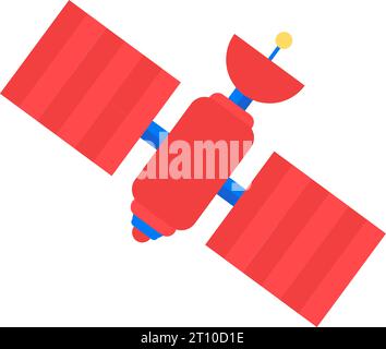 Satellite en orbite avec antenne réceptrice et panneaux solaires. Satellite orbital de haute technologie. Voyage extraterrestre et exploration spatiale profonde. Simple fl Illustration de Vecteur