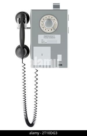 Téléphone public, téléphone public à pièces. Rendu 3D isolé sur fond blanc Banque D'Images