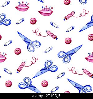Modèle sans couture aquarelle d'accessoires de couture dans un style vintage Banque D'Images