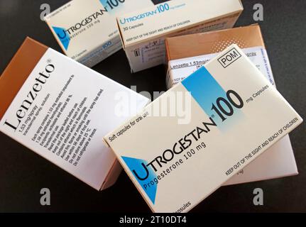 Mélange britannique de thérapie de remplacement d'hormone de HRT, augmenter les produits de médecine de niveau d'hormone, dont certains ont connu des pénuries Banque D'Images